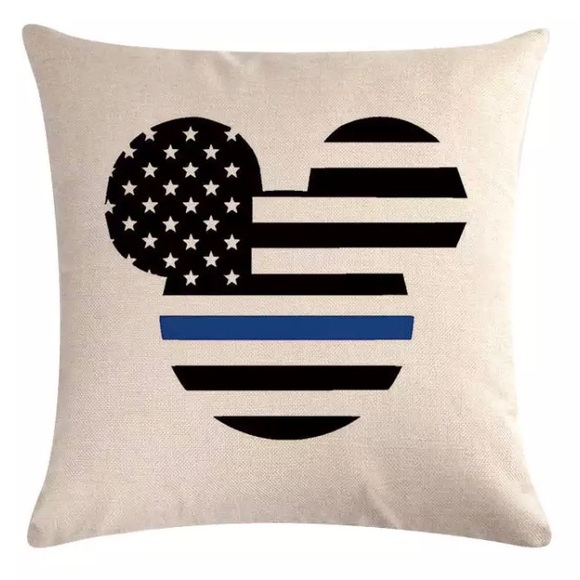 Disney Mickey Mouse police blue line burlap zippered pillow cover - Picture 1 of 1